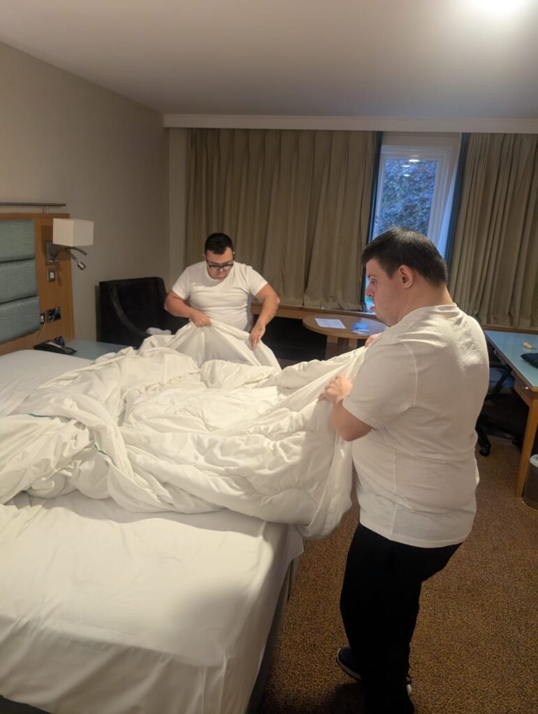 Giulio and Jesus doing bedding